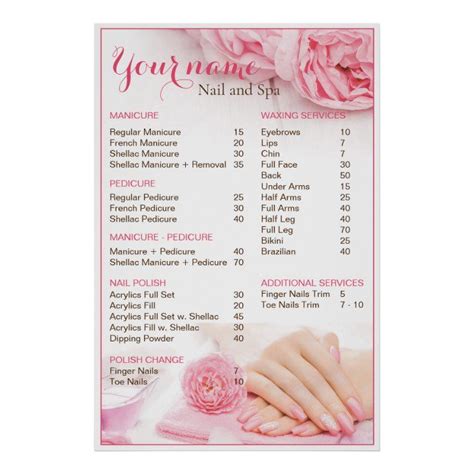Beauty Nail Salon Price List Poster Zazzle Nail Salon Prices Salon