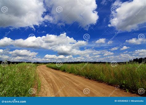 Road Through The Field Under Beautiful Sky In The Clouds Stock Image