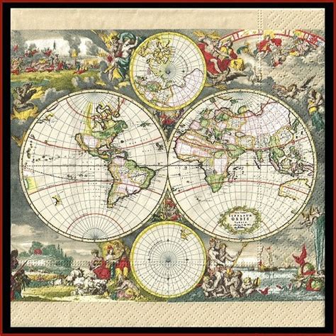 4 Map Of The World Paper Decoupage Napkins Use For Crafts