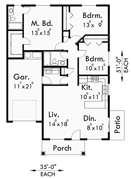 Duplex floor plans if you're searching for a duplex house plan, that probably means one of two things: Ranch Duplex One Level / 1 Story House Plans, D-459 ...