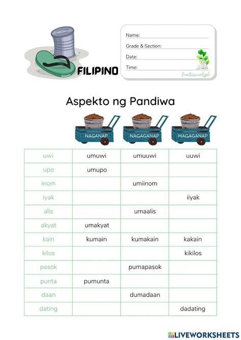 Aspekto Ng Pandiwa Hunterswoodsph Filipino Worksheet Live Worksheets