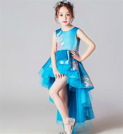 Turquoise High Low Gown Kids Pageant Dresses Birthday Girl Dress