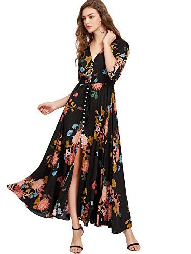 milumia women s button up split floral print flowy party maxi dress black and yellow nonasdaughter