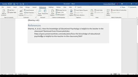 Referencing A Website In Ms Word Apa Format For A Website Reference