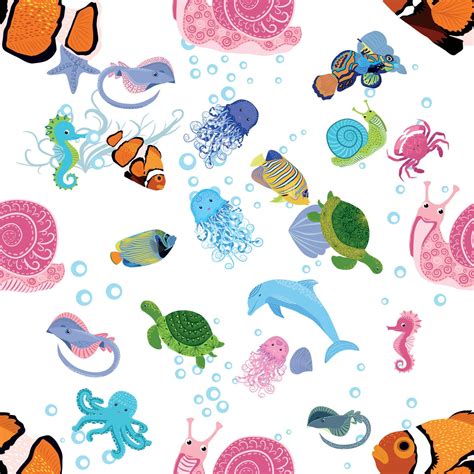 Marine Life Fish Animals Bright Seamless Pattern Sea Travel