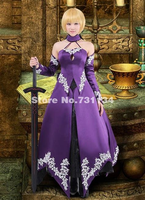 2015 Elegant Purple Fatezero Saber Alter Cosplay Dress Women Royal