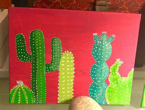 Easy Acrylic Cactus On Canvas For Beginners Easy Canvas Art Canvas