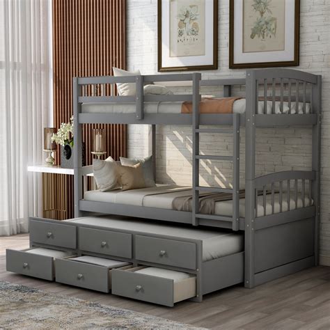 Twin Bunk Bed With Ladder Safety Rail Twin Trundle Bed With 3 Drawers
