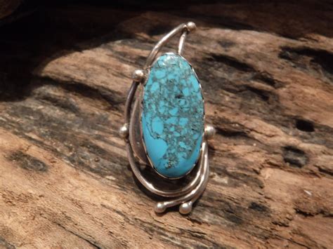 Vintage Large Turquoise Ring Sterling Silver Navajo Native American