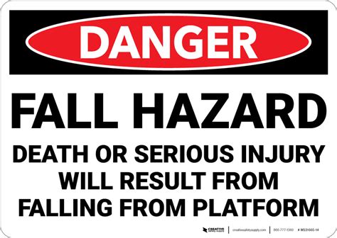 Danger Fall Hazard Result In Death Injury Wall Sign
