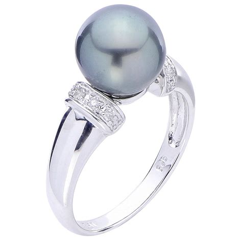 Mm Tahitian Pearl Diamond Ring In Sterling Silver Pearls Com