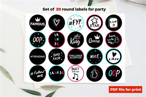 Tiktok Party Round Labels Digital File Only Printable Tik Etsy