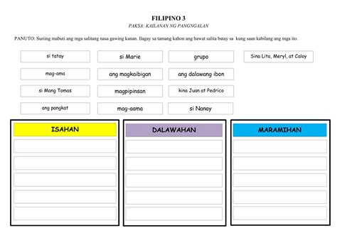 Q2 Filipino 3 Kailanan Ng Pangngalan Interactive Worksheet Edform