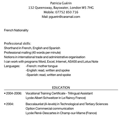 Exemple Cv Anglais References  Sample Resume
