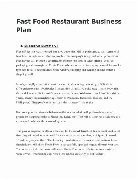 Start a business » business plans » a sample business plan for packaged food business. Business Plan Template Restaurant Unique Fast Food Restaurant Business Plan | Restaurant ...