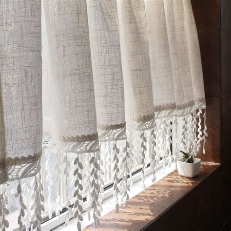 Cafe Curtainwhite Linen Look Voile Lace Cafe Curtain Kitchen Etsy