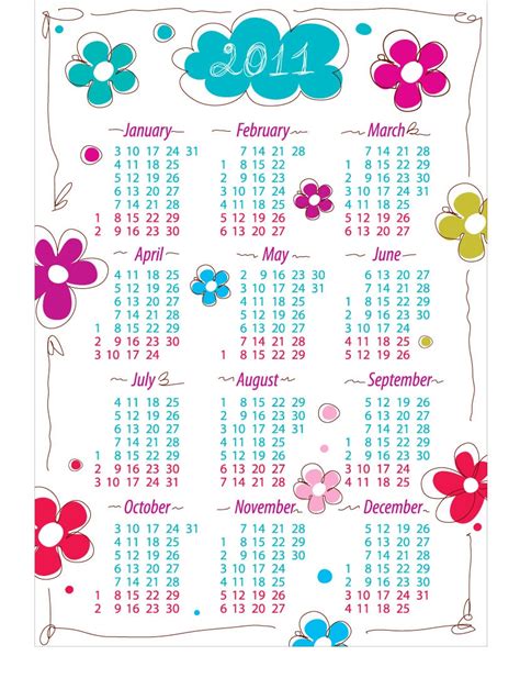 Annual Calendar For 2011 With Flowers Free Vector Graphics All Free