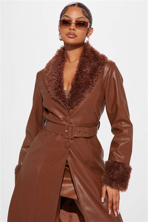 center of attention faux leather coat cognac fashion nova jackets
