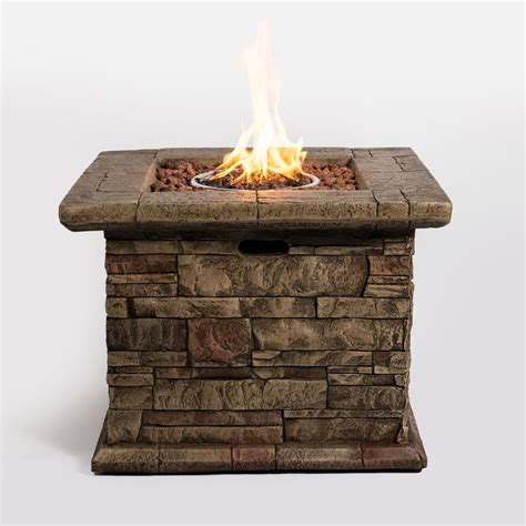 Clearance Outdoor Propane Fire Pit Table W Faux Brown Ledgestone 32
