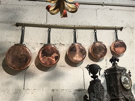 Antique French Wall Pot Rack And Copper Pots