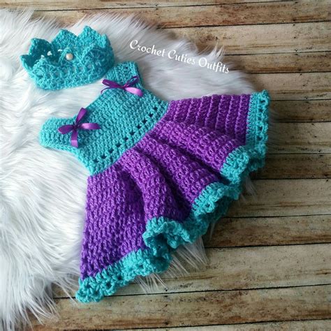 Turquoise And Purple Baby Dress Crochet Baby Set Dress And Crown Baby
