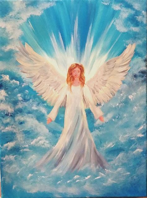 Original Angel Paintings Guardian Angel In Heaven White Angel Wings