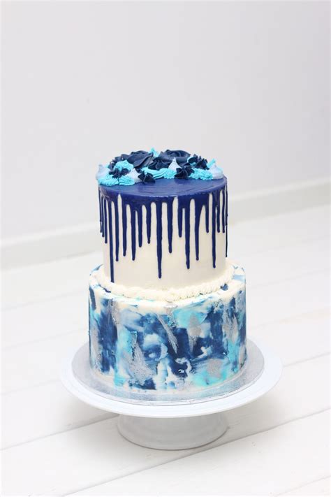 Navy Blue Drip Cake 14th Birthday Cakes Tiered Cakes Birthday Cake