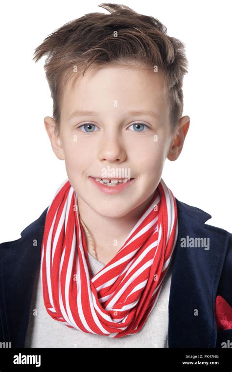 Portrait Of Boy Posing Isolated On White Background Stock Photo Alamy