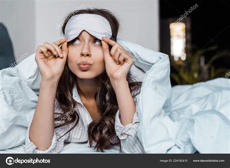 Beautiful Brunette Girl Sleeping Mask Head Looking Stock Photo By