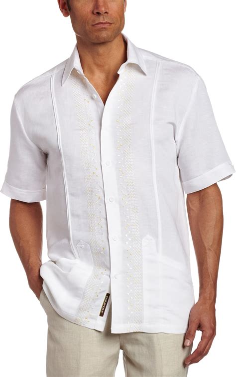 Cubavera Men S Short Sleeve Contrast Panel Guayabera Shirt Bright