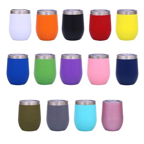 12 Oz Double Insulated Cocktails Stemless Wine Glass Tumbler Stemless Glass Stainless Steel