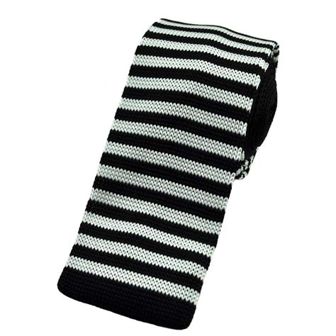 Black And White Horizontal Thin Striped Knitted Tie From Ties Planet Uk