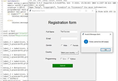 Get Registration Form In Tkinter Python With Source Code