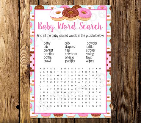 Printable Donut Shower Baby Word Search Game Instant Etsy