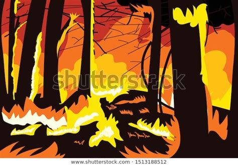 Illustration Forest Fire Several Hectares Trees Stock Vector Royalty