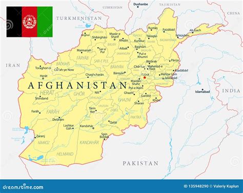 Afghanistan Map And Cities Vector Illustration