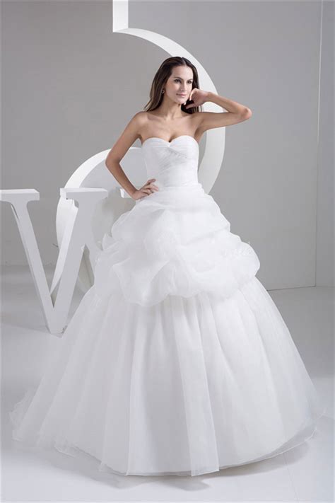 2015 Simple Design White Organza Wedding Dress Ball Gown Sweetheart