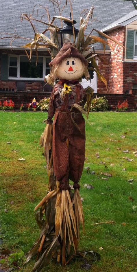 Outdoor Fall Decor Light Post Dollar Store Scarecrow And Corn Stalk