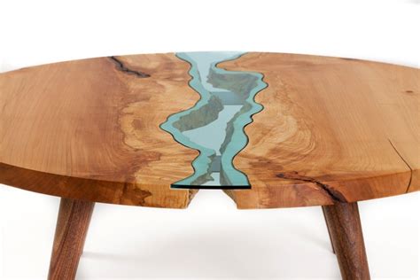 Table Topography Wood Furniture Embedded With Glass