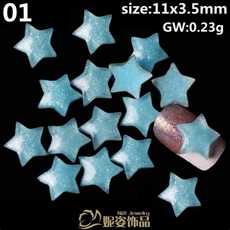 New 200pcs 11x35mm Glitter Beauty Resin 3d Lucky Star For Nail