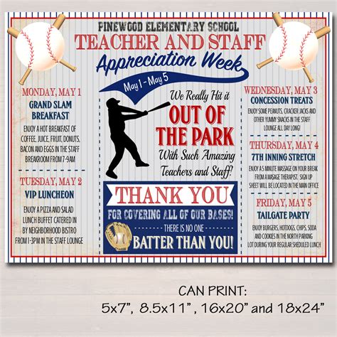 Baseball Theme Teacher Appreciation Week Printable Party Set Tidylady
