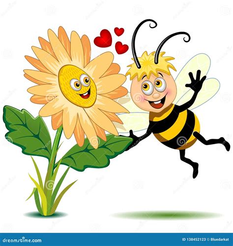 Bee And Flower In Love Cute Cartoon Characters Vector Illustration