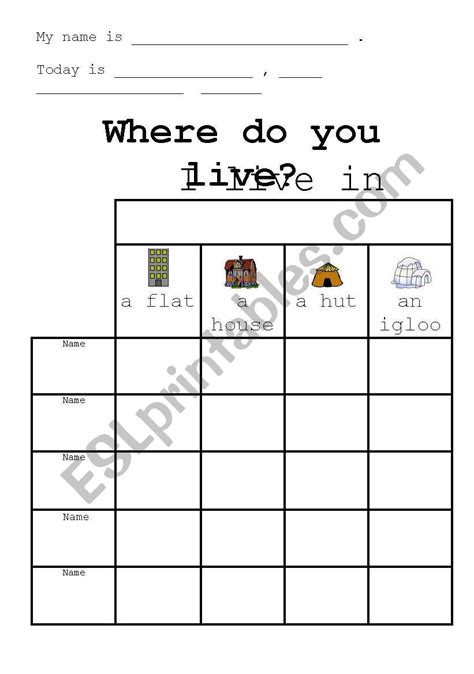 English Worksheets Worksheet Where Do You Live I Live In A
