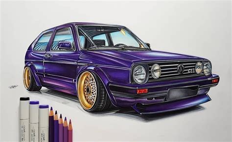 vw mk2 fire and ice drawing drawing done with copicmarkers and polychromos pencils volkswagen