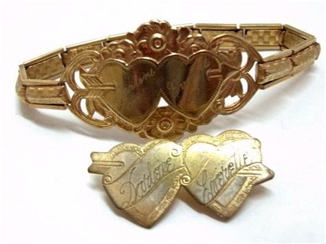 double heart expansion bracelet and pin brooch set wwii etsy sweetheart jewelry expansion