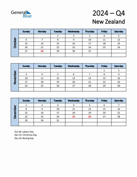 Q4 2024 Quarterly Calendar With New Zealand Holidays