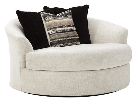Fabric Upholstered Round Oversized Swivel Chair Off White