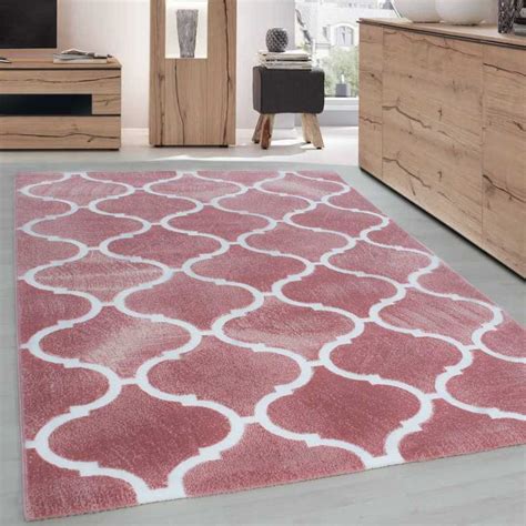 Ce modèle de salon « revisité en 2020 » existe également en laqué noir. Tapis de Salon Design moderne Motif marocain Rose Blanc ...