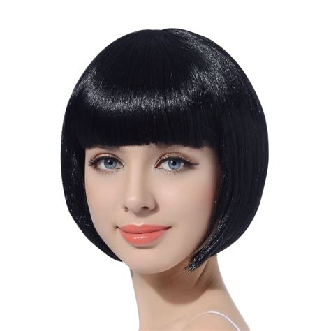 10bob Synthetic Wig With Bangs For Black Women Blonde Pink Red Black