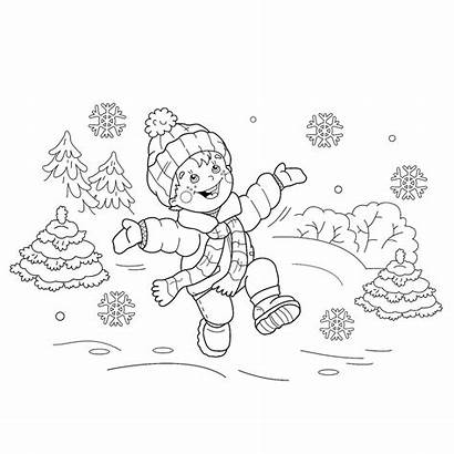 Coloring Pages Joy Snow Cartoon Outline Jumping